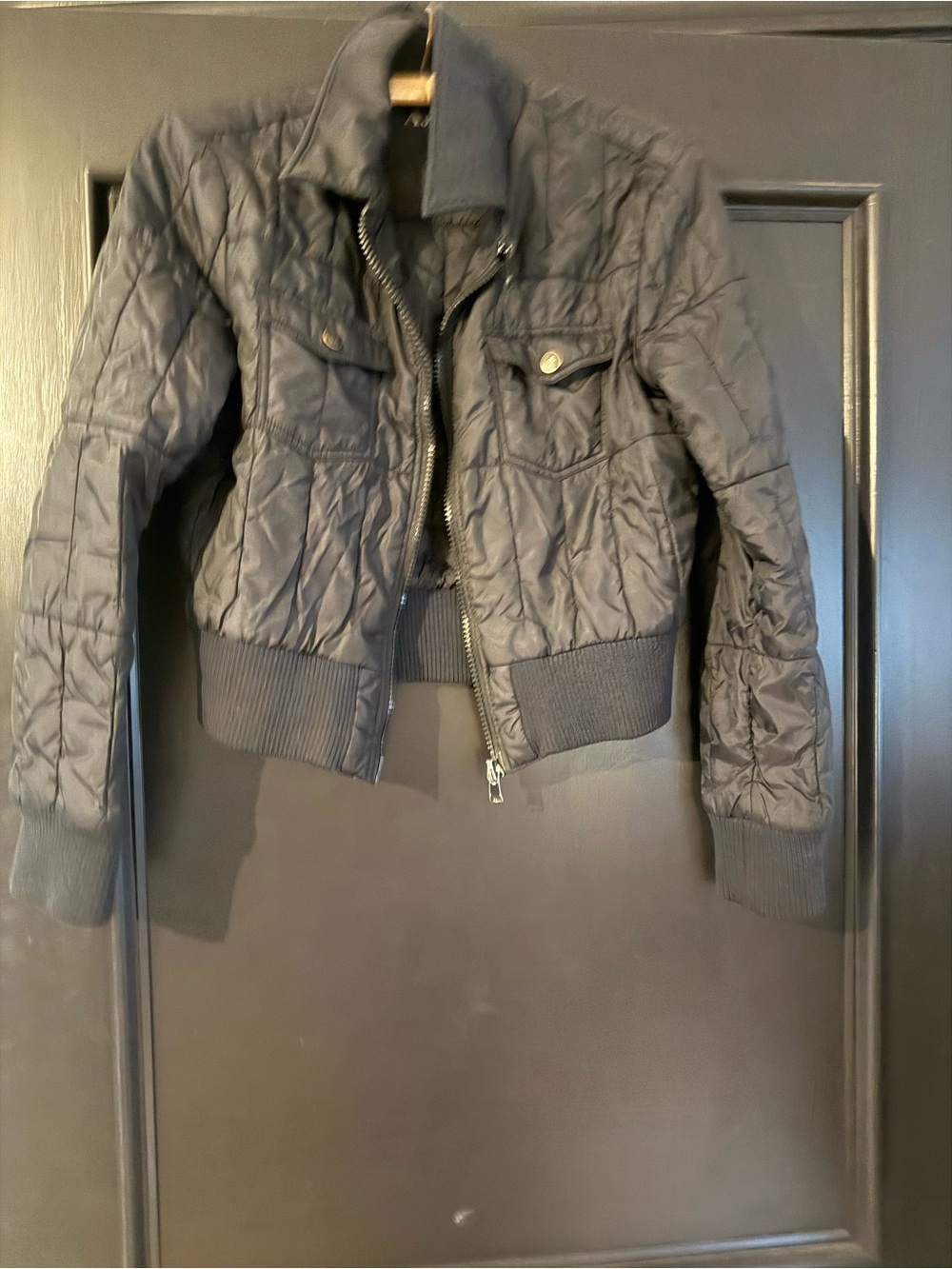 Armani Jeans Black Quilted Cropped Jacket Women’s AJ Zip Front